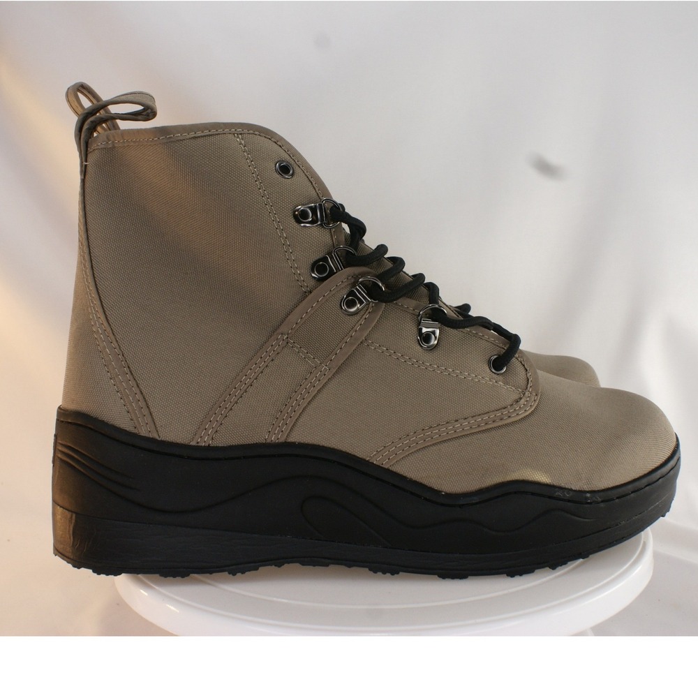 Caddis Wading Shoes Mens Tan Canvas High Top Fishing Boots Black Rubber Sole 10 - Picture 9 of 16